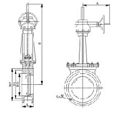 PZ573傘齒輪式刀型閘閥外形尺寸圖